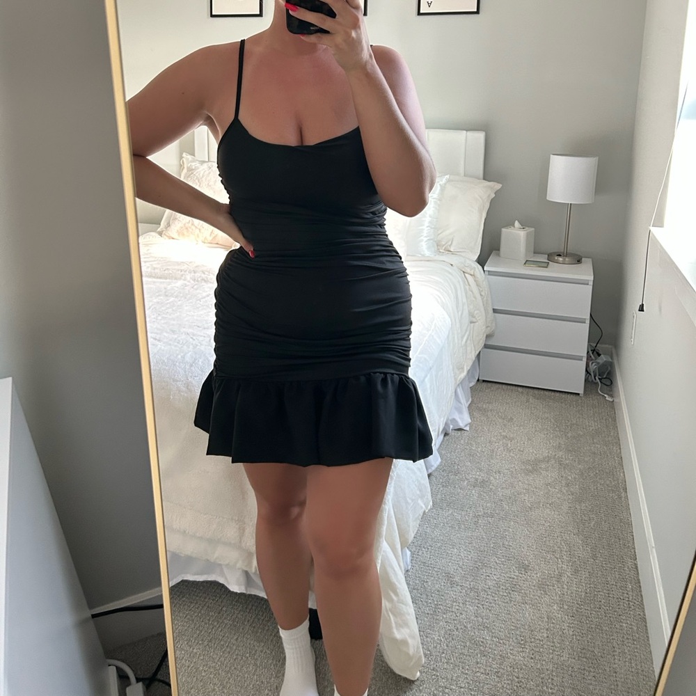 Black Ruched/Ruffled Dress